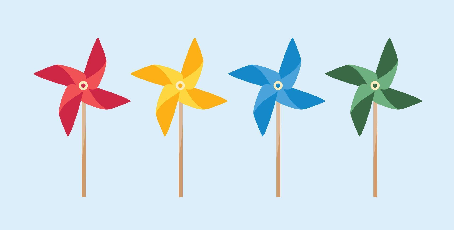 minimalist windmill paper logo in various colors, childhood origami toy, suitable for posters and web icons vector