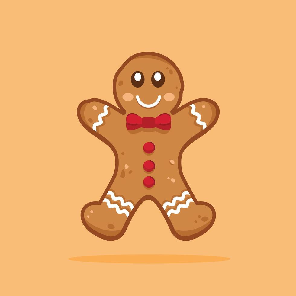 cute doll gingerbread christmas illustration, christmas day icon for flat style greeting, suitable for poster and web icon vector