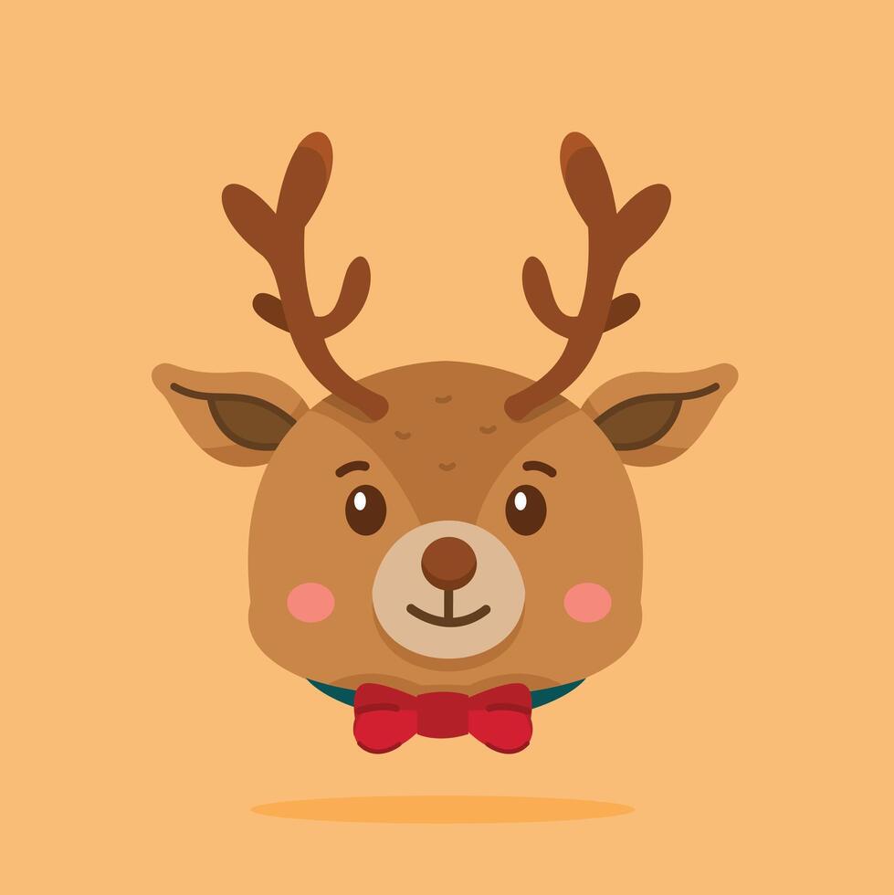 cute deer wearing bow ribbon, cute animal shaped christmas icon, suitable for poster and web icon vector