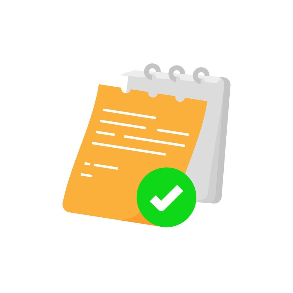 illustration of a confirmed order concept. single note sheet with a prominent check mark, symbolizing order confirmation or successful task completion. for e commerce, delivery services, mobile app ui vector