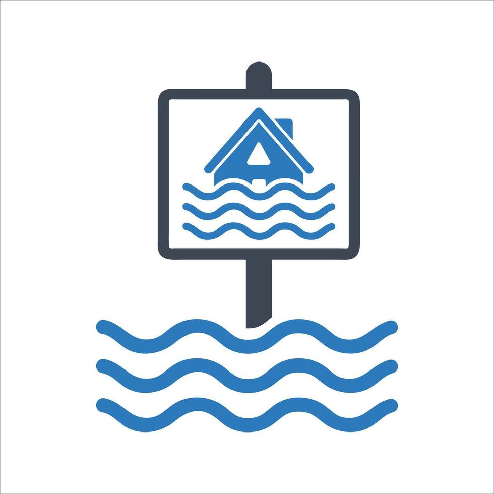 Flood road sign. High flood risk. Flood insurance icon vector