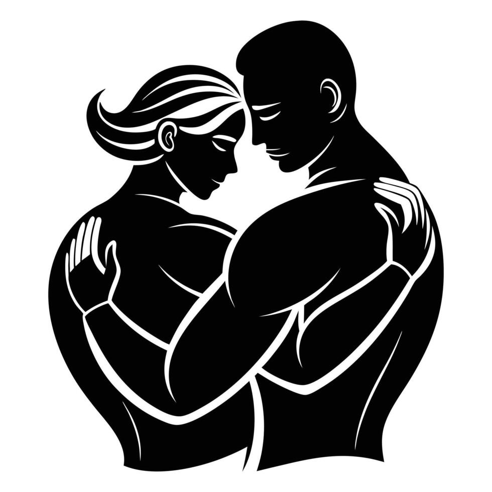 a man and woman hugging in silhouette vector