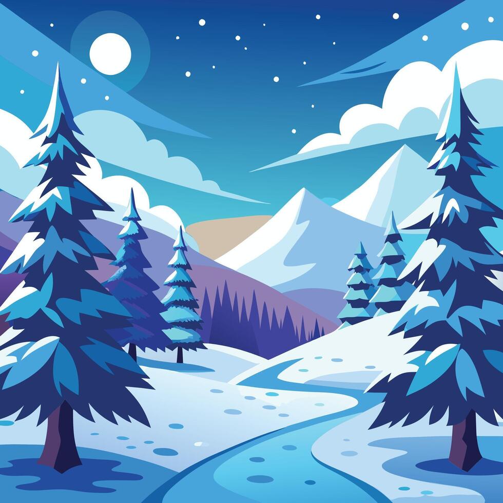 winter landscape with snow covered trees and mountains vector