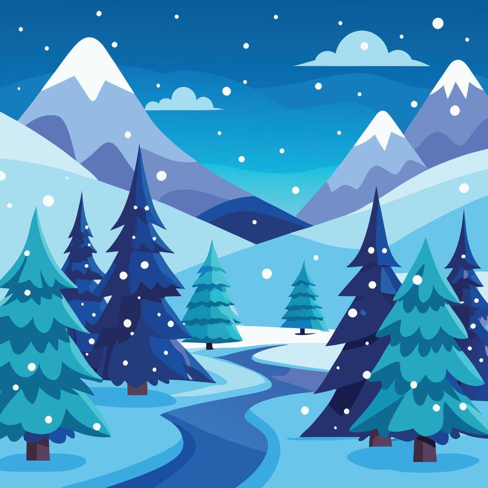 winter landscape with snow covered mountains and trees vector