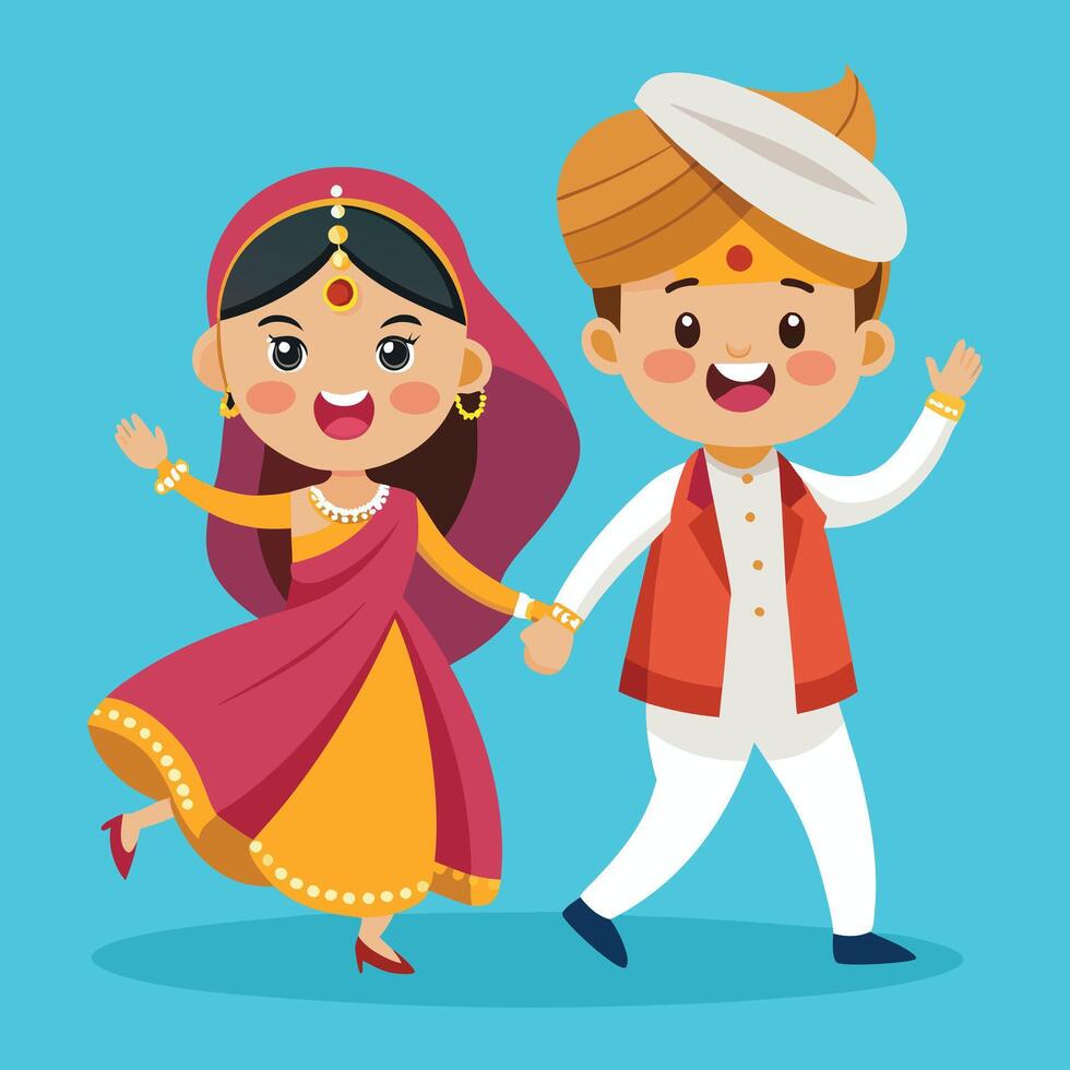 Indian couple in traditional clothes dancing together vector