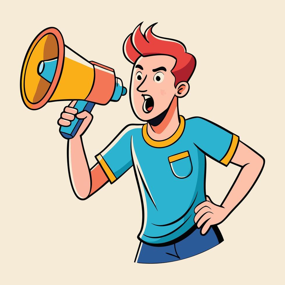 cartoon man shouting into a megaphone vector