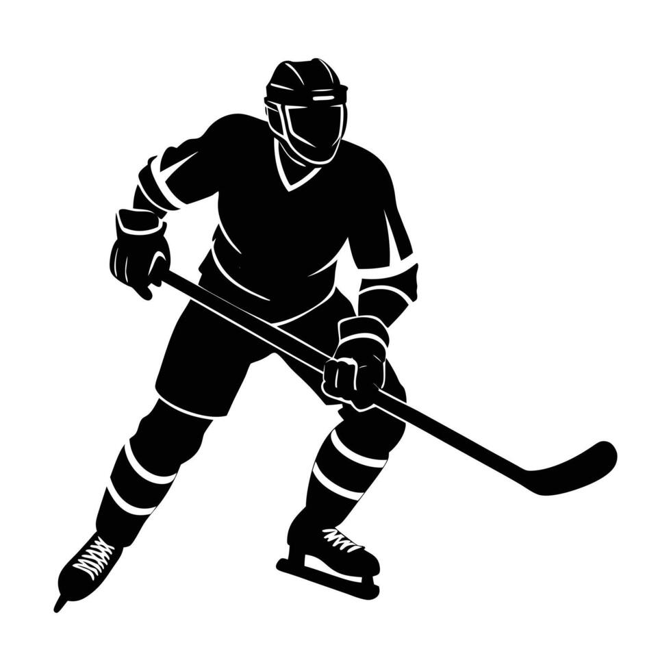 a silhouette of a hockey player holding a stick vector