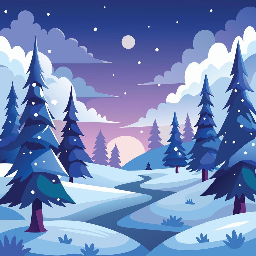 winter landscape with trees and a river vector