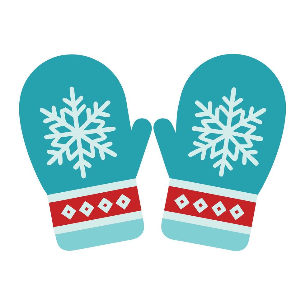 two mittens with snowflakes on the front vector