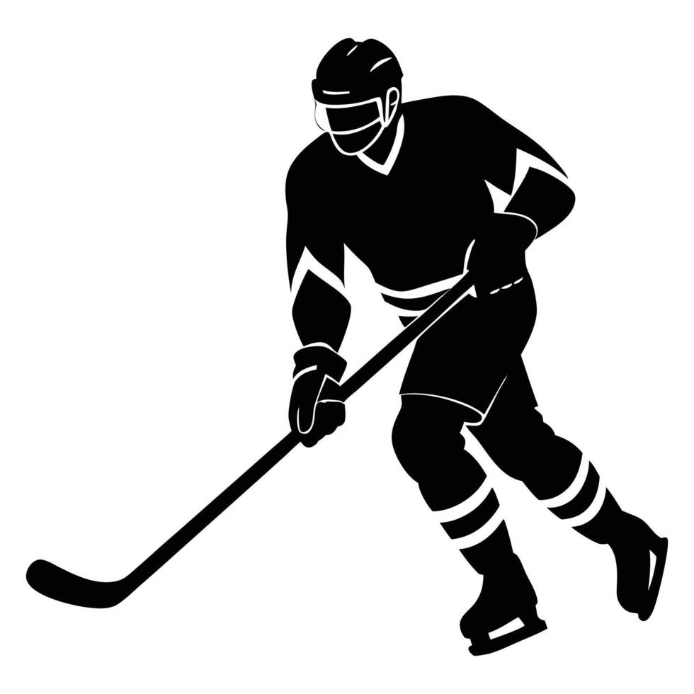 a silhouette of a hockey player with the puck vector