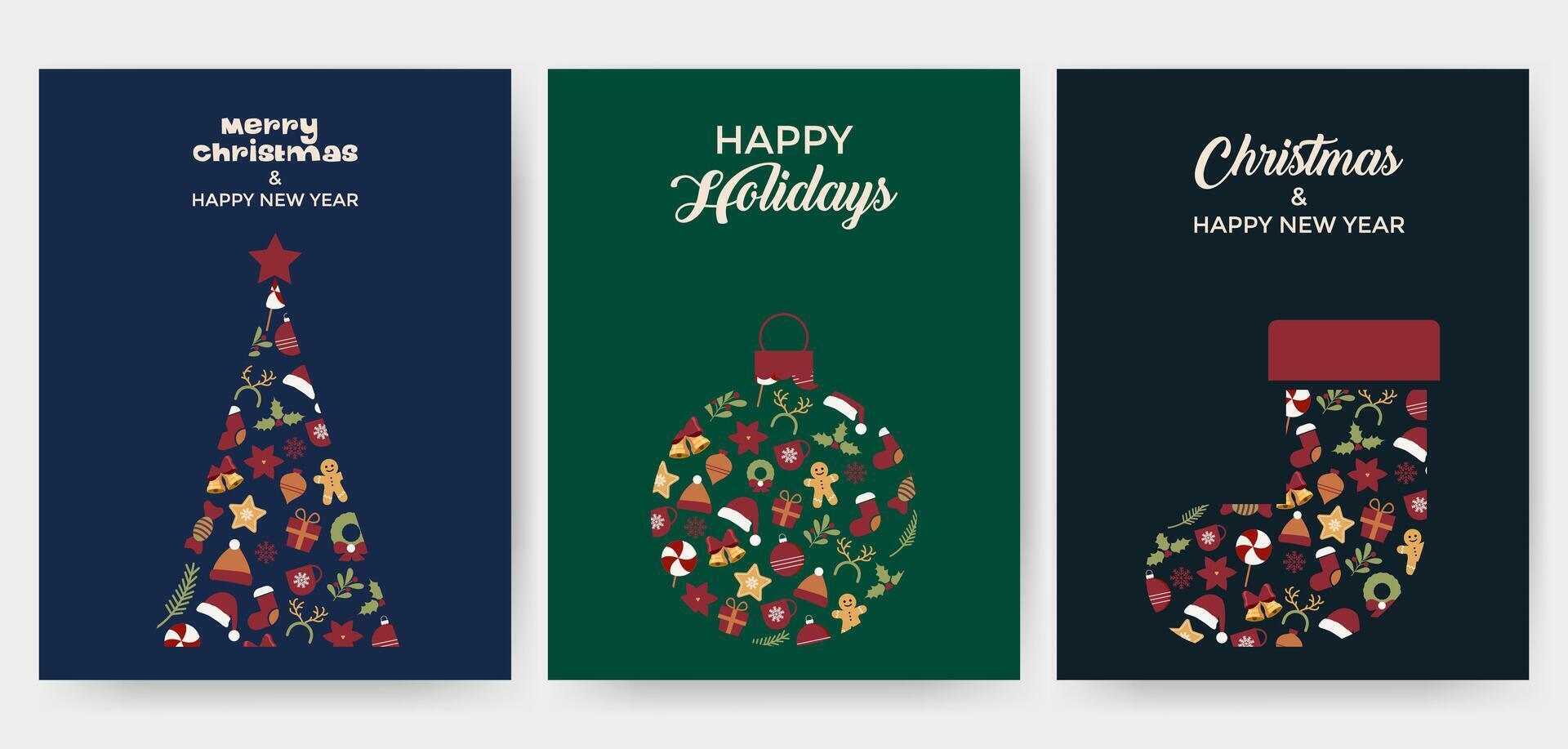 Set of christmas and New Year Greeting Cards vector