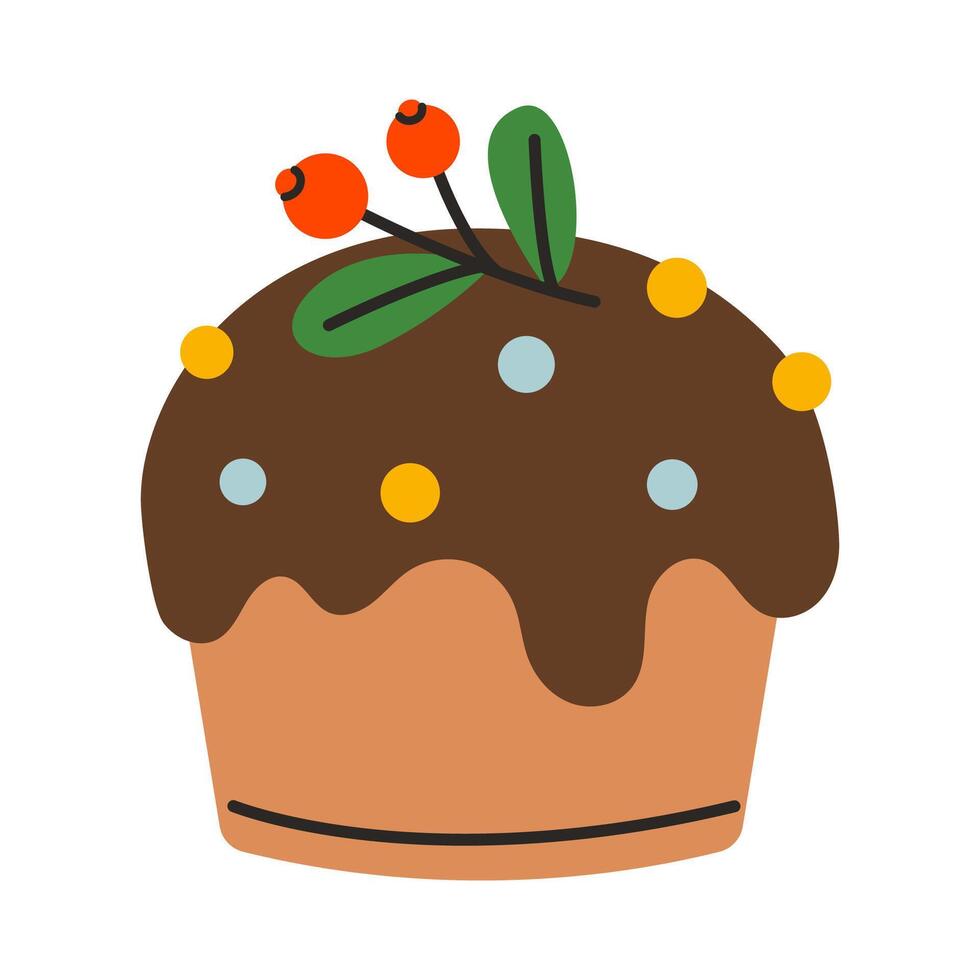 Christmas cupcake with sweet toppings. Flat illustration isolated on white background. vector