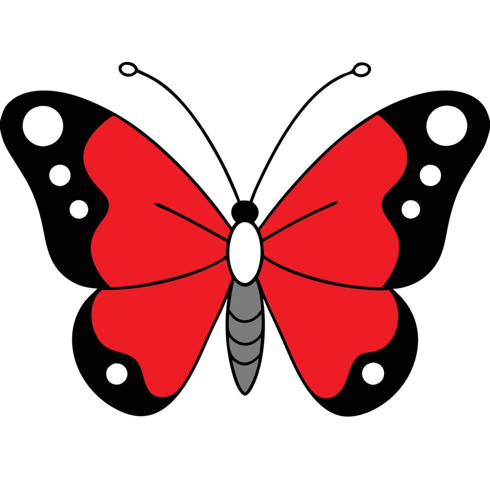 A red and black butterfly with black dots vector