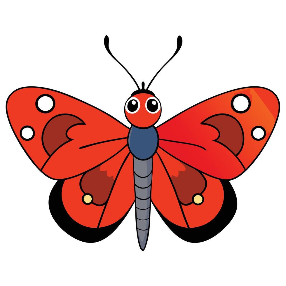A cartoon butterfly with red wings and black spots vector