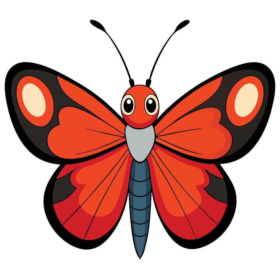 A cartoon red butterfly with black spots vector