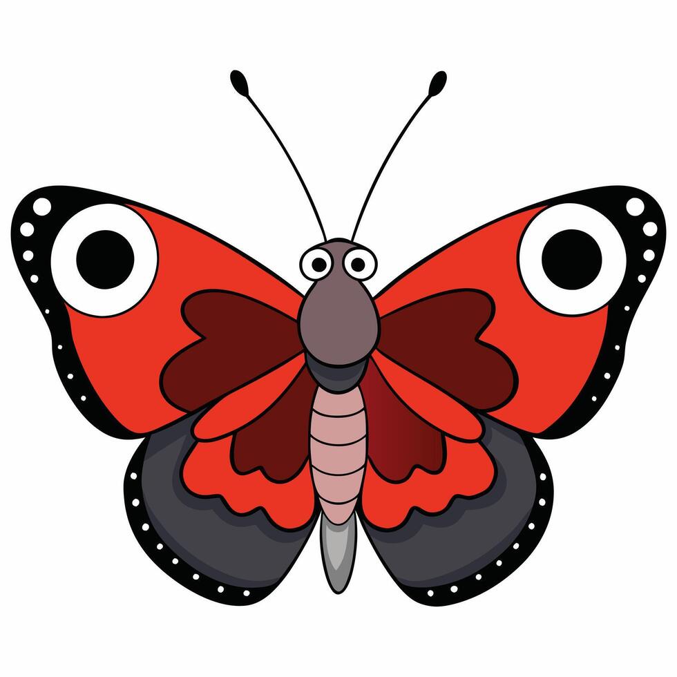 A cartoon butterfly with big eyes and a red and black body vector