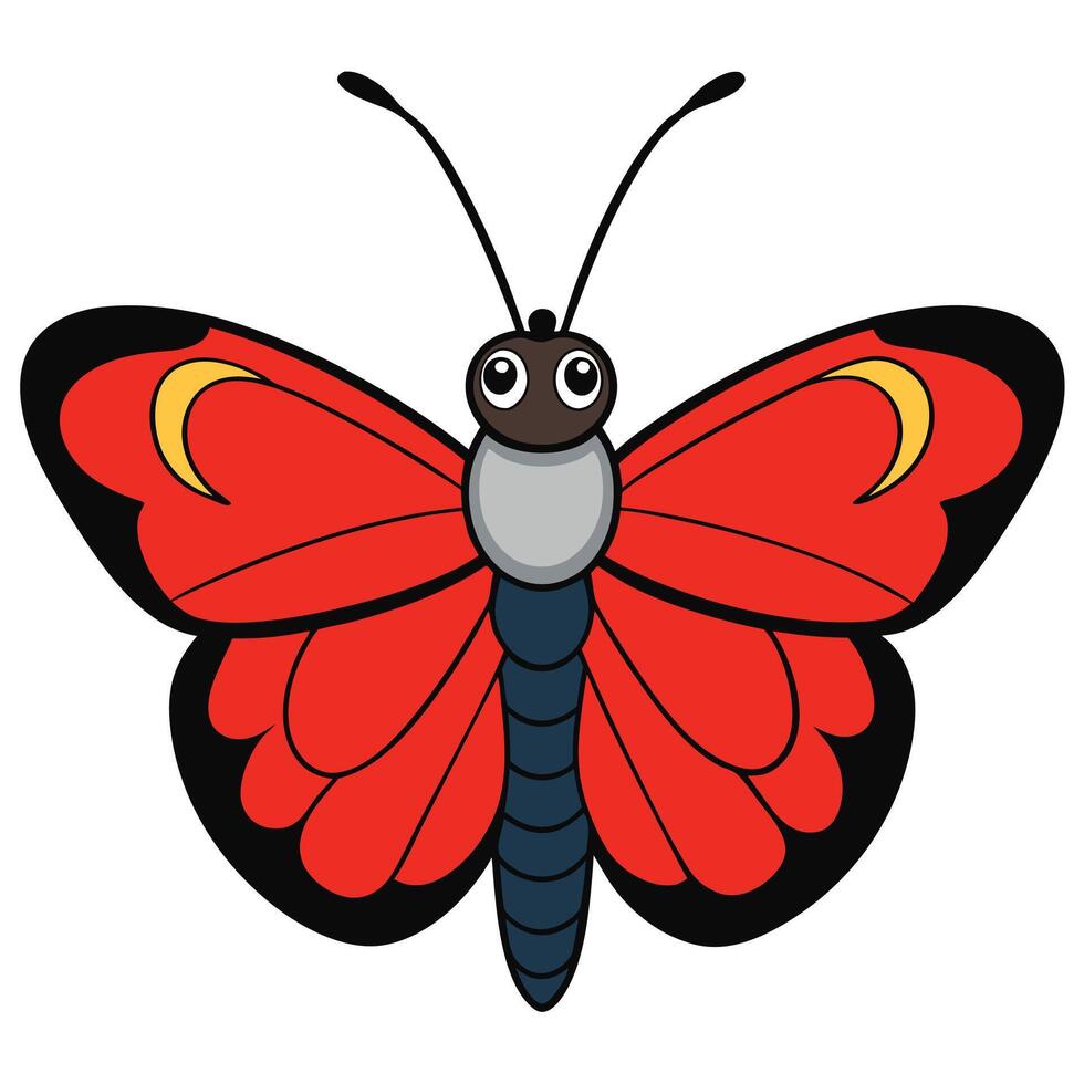 A cartoon red butterfly with black wings vector
