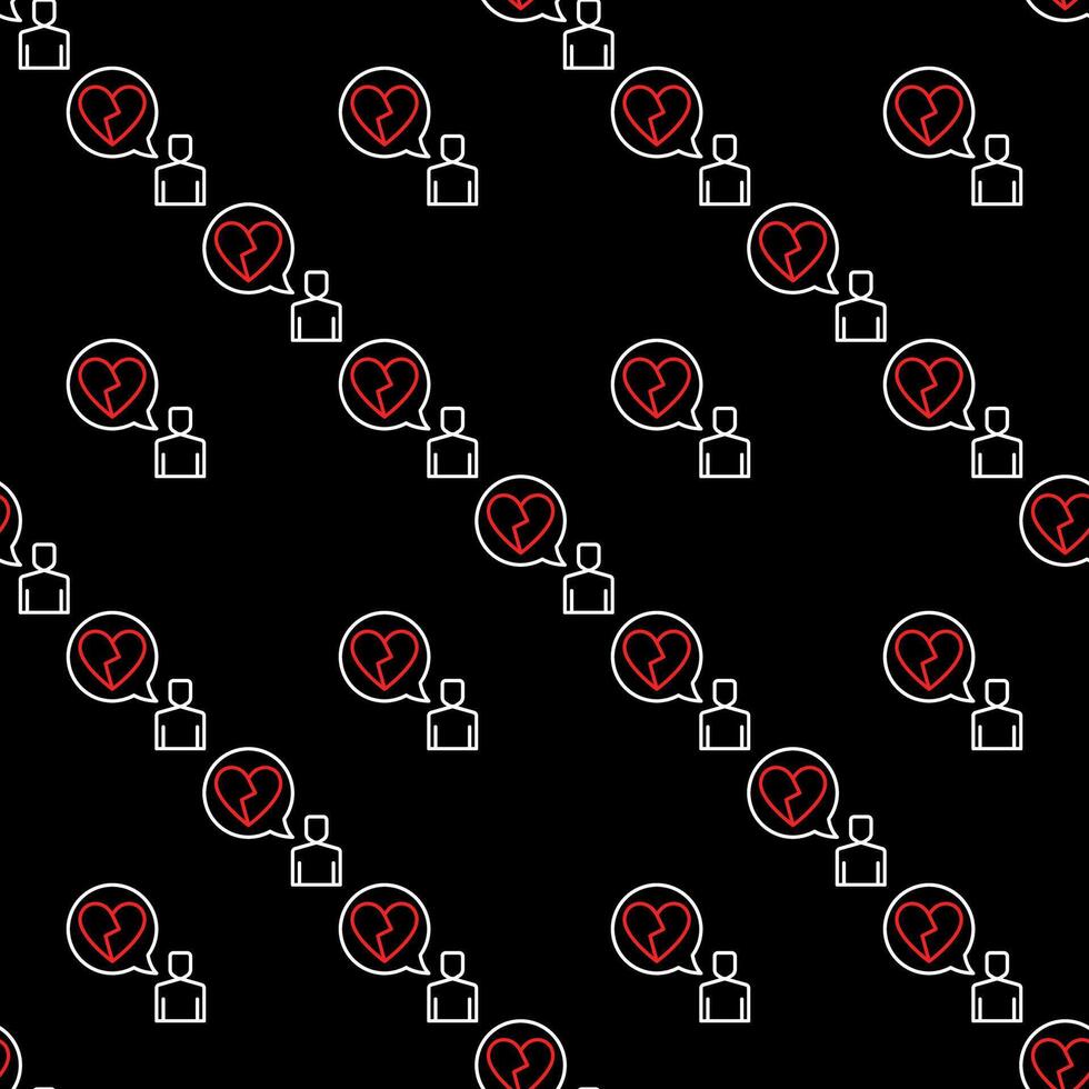 Man and Broken Heart in Speech Bubble vecto Heartache seamless pattern in outline style vector