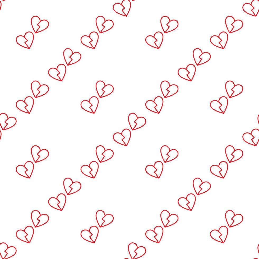 Two Broken Hearts Divorce or Heartbreak seamless pattern in line style vector