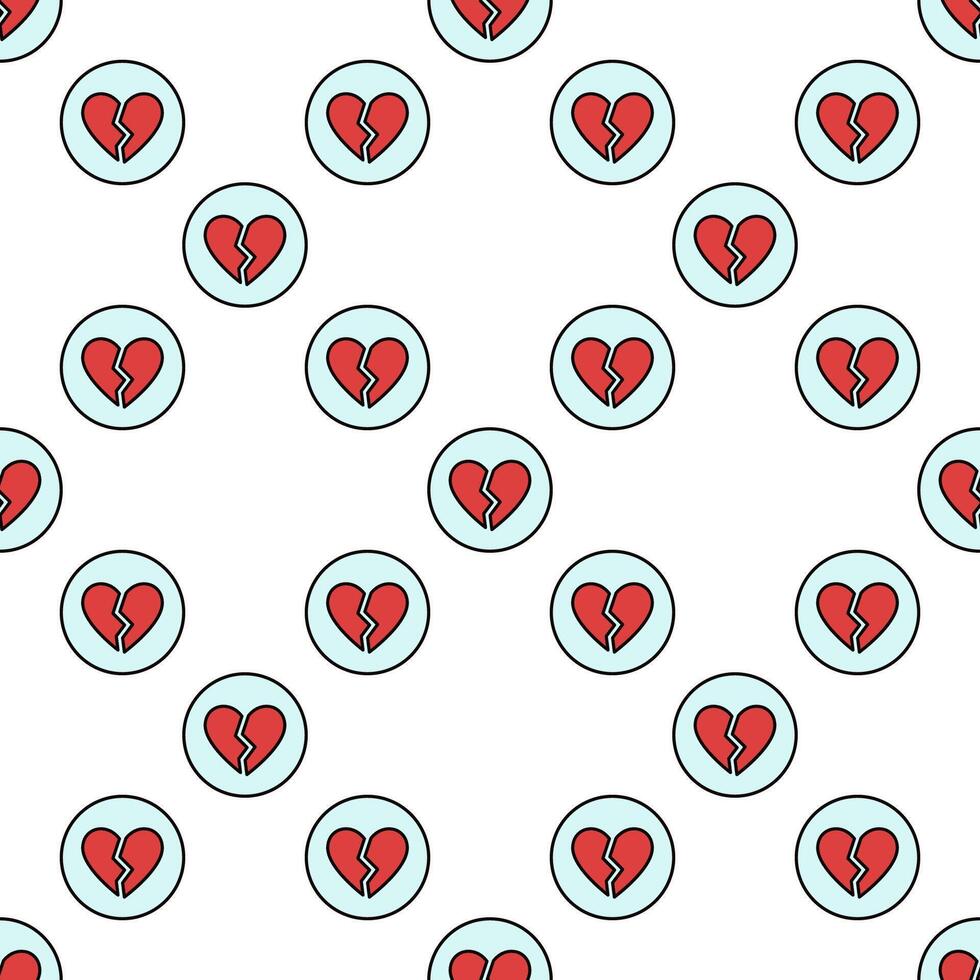 Circle with Red Broken Heart Romantic Disappointment creative seamless pattern vector