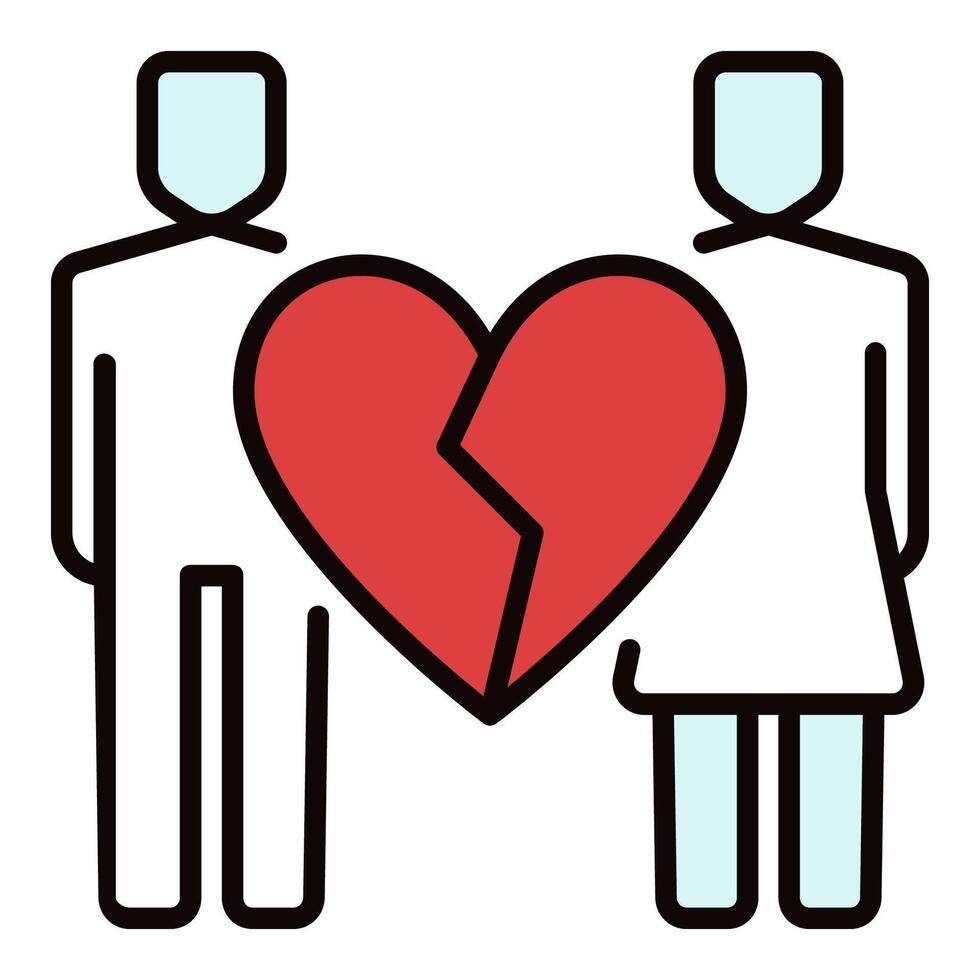 Boy and Girl with Broken Heart Emotional Grief colored icon or sign vector