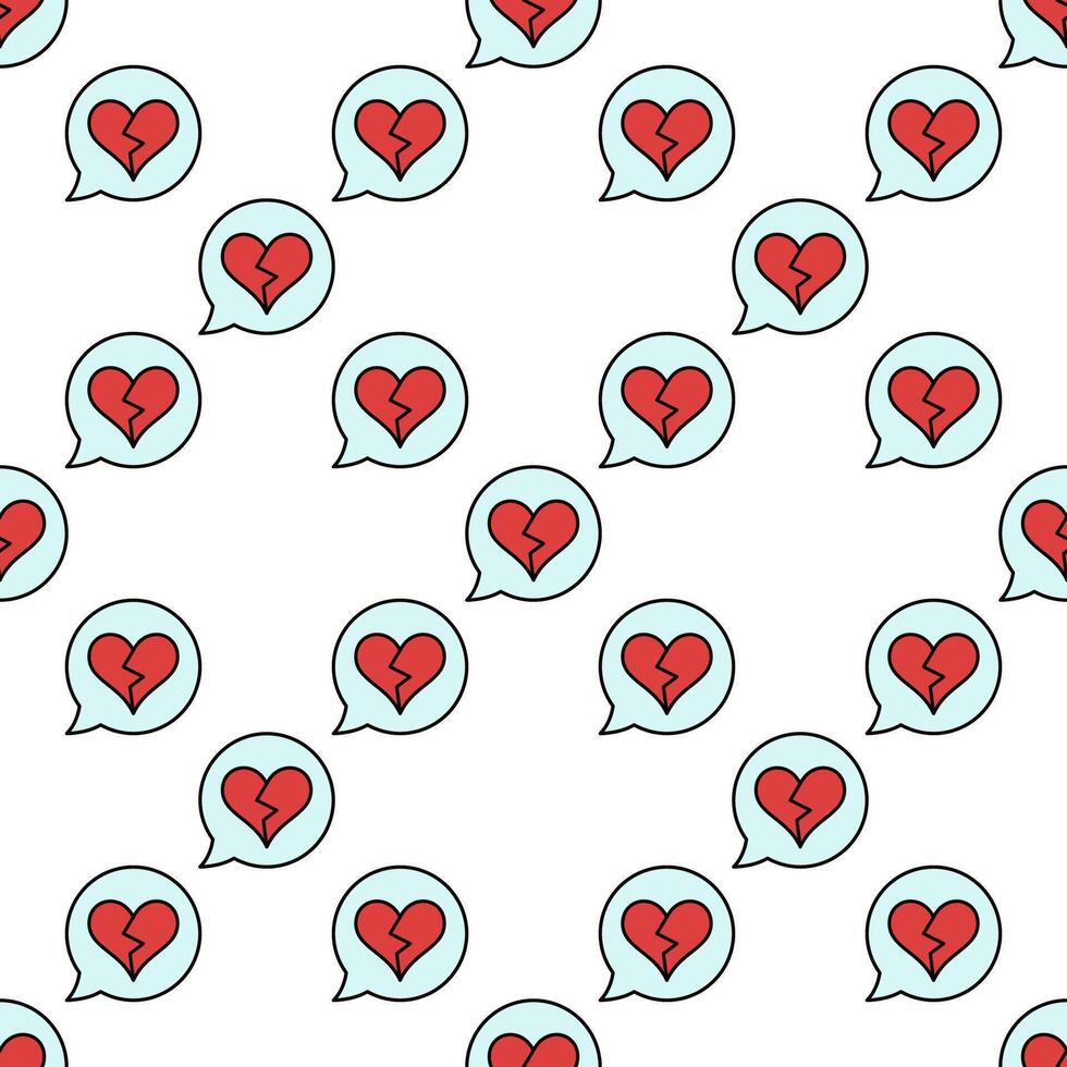 Speech Bubble with Red Broken Heart seamless pattern vector