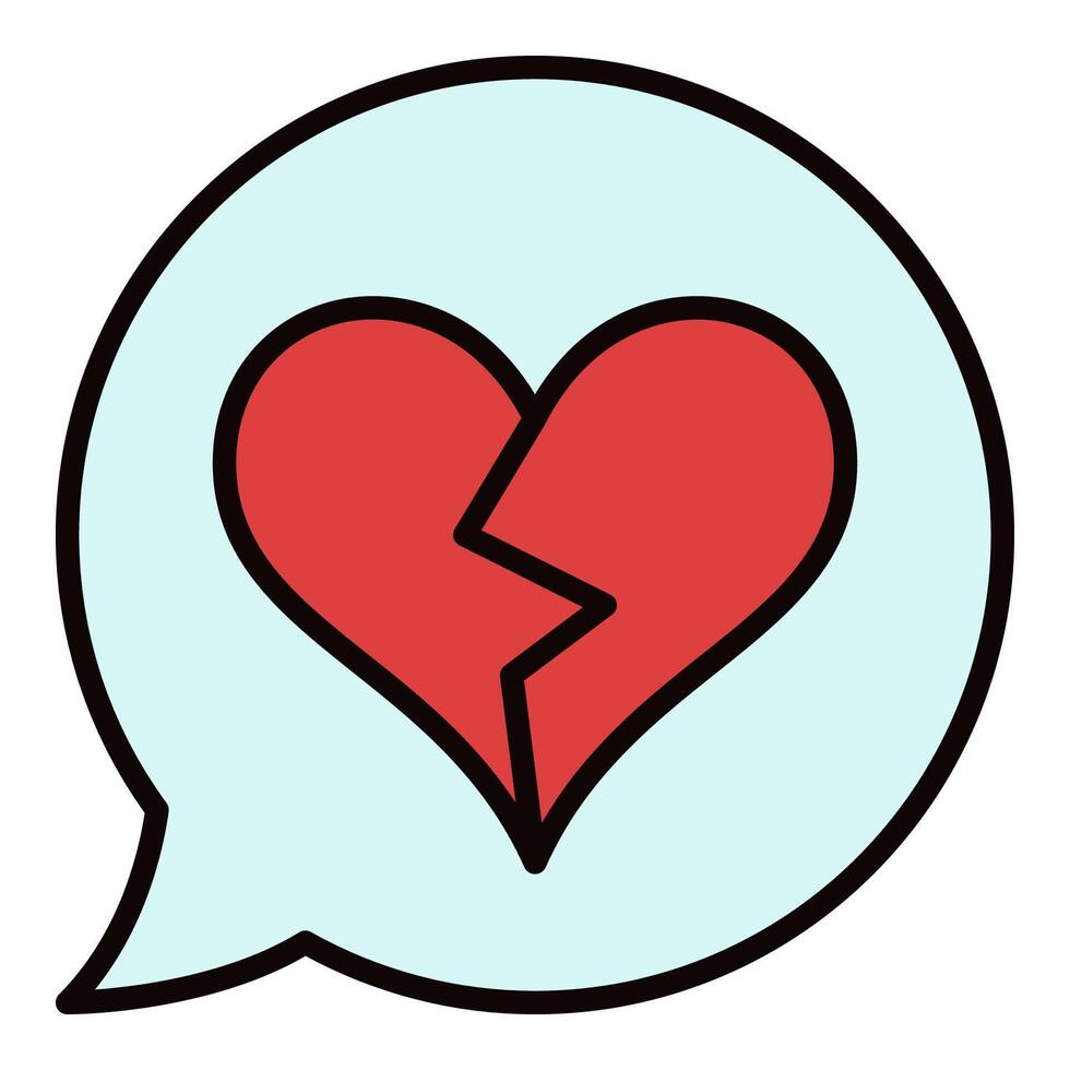 Speech Bubble with Red Broken Heart icon or Heartache colored symbol vector