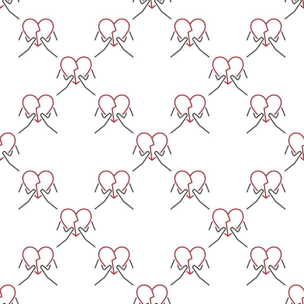 Hands with Broken Heart Separation seamless pattern in outline style vector