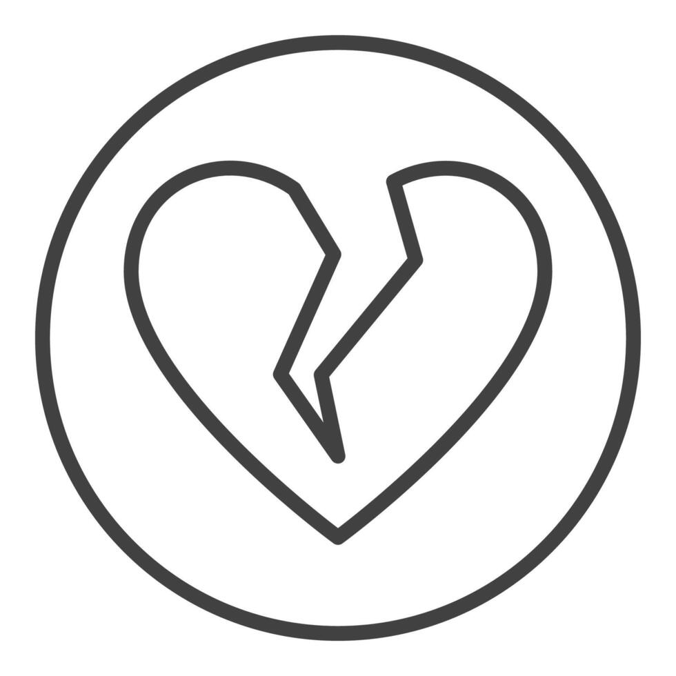 Broken Heart in Circle Breakup or Love Loss line icon or Heartbreak symbol vector