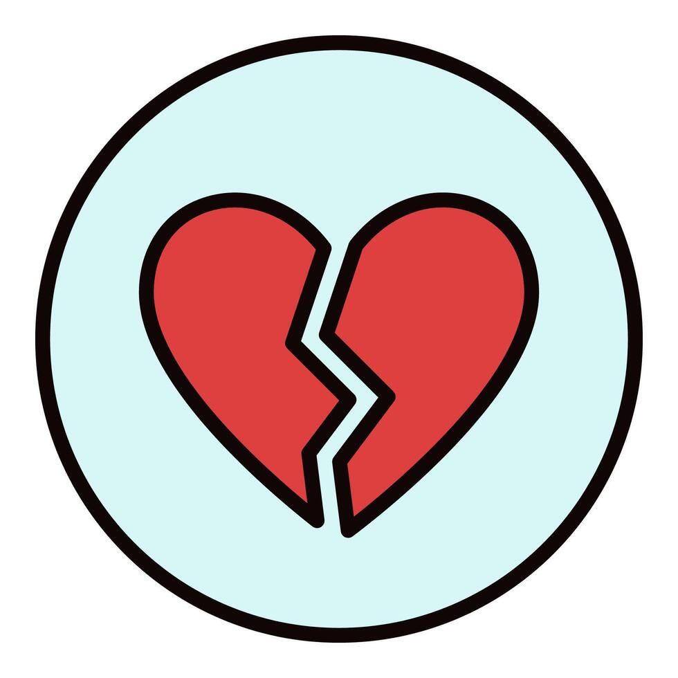 Circle with Red Broken Heart Romantic Disappointment colored icon vector