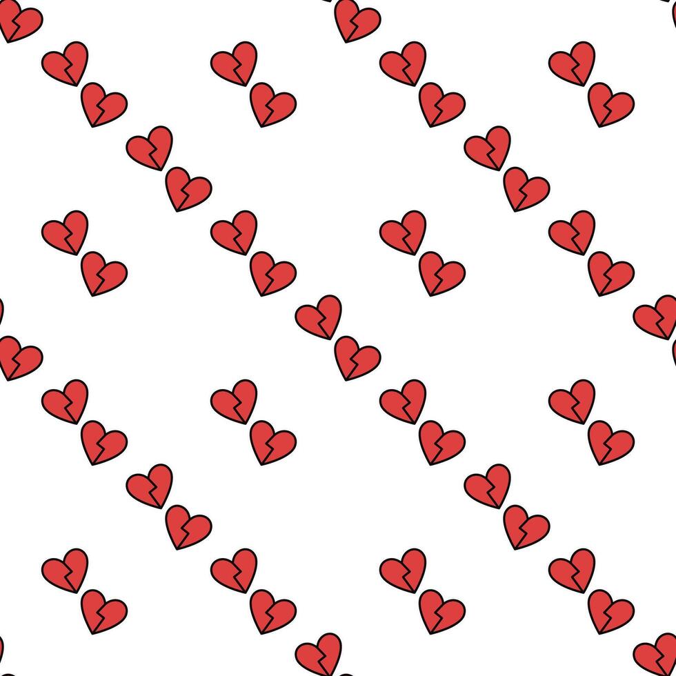 Pair of Red Broken Hearts Divorce or Heartbreak modern seamless pattern vector