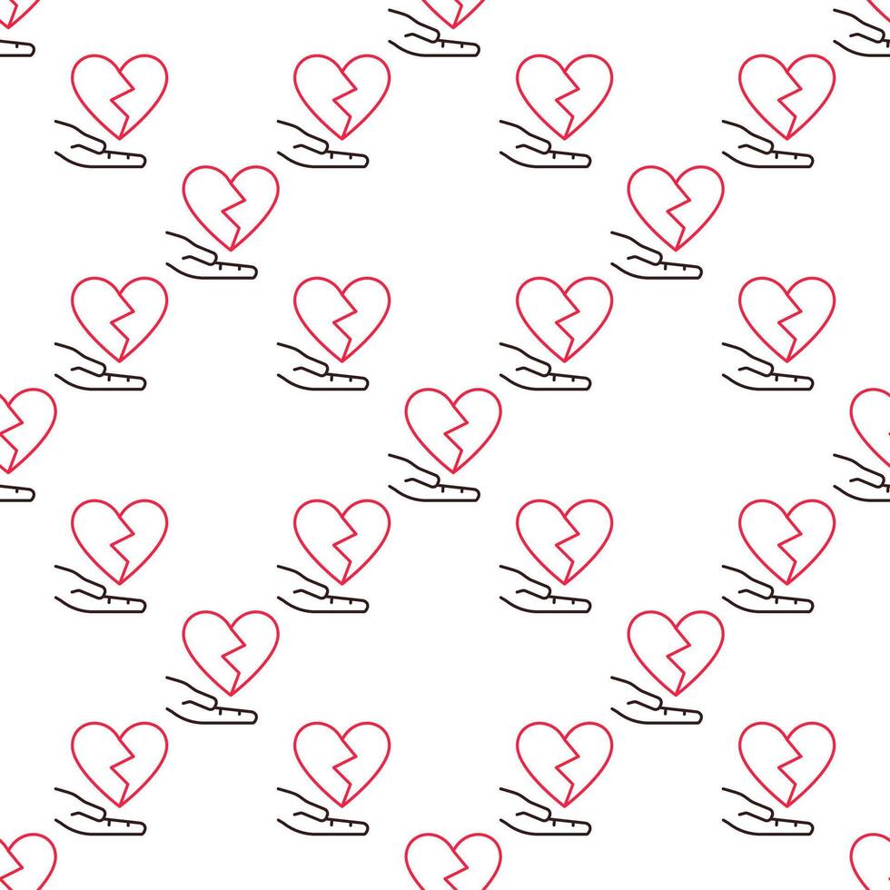 Broken Heart with Hand Emotional Struggle seamless pattern vector