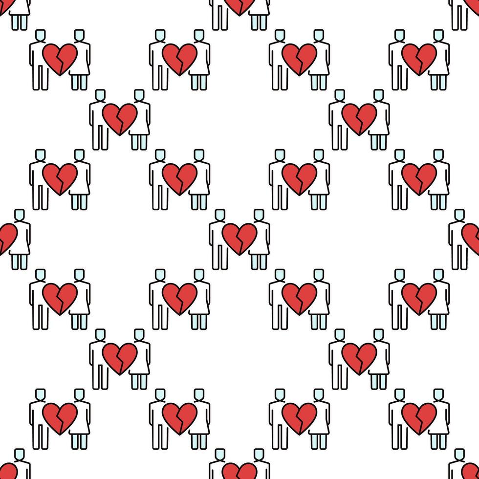 Boy and Girl with Broken Heart colored seamless pattern vector