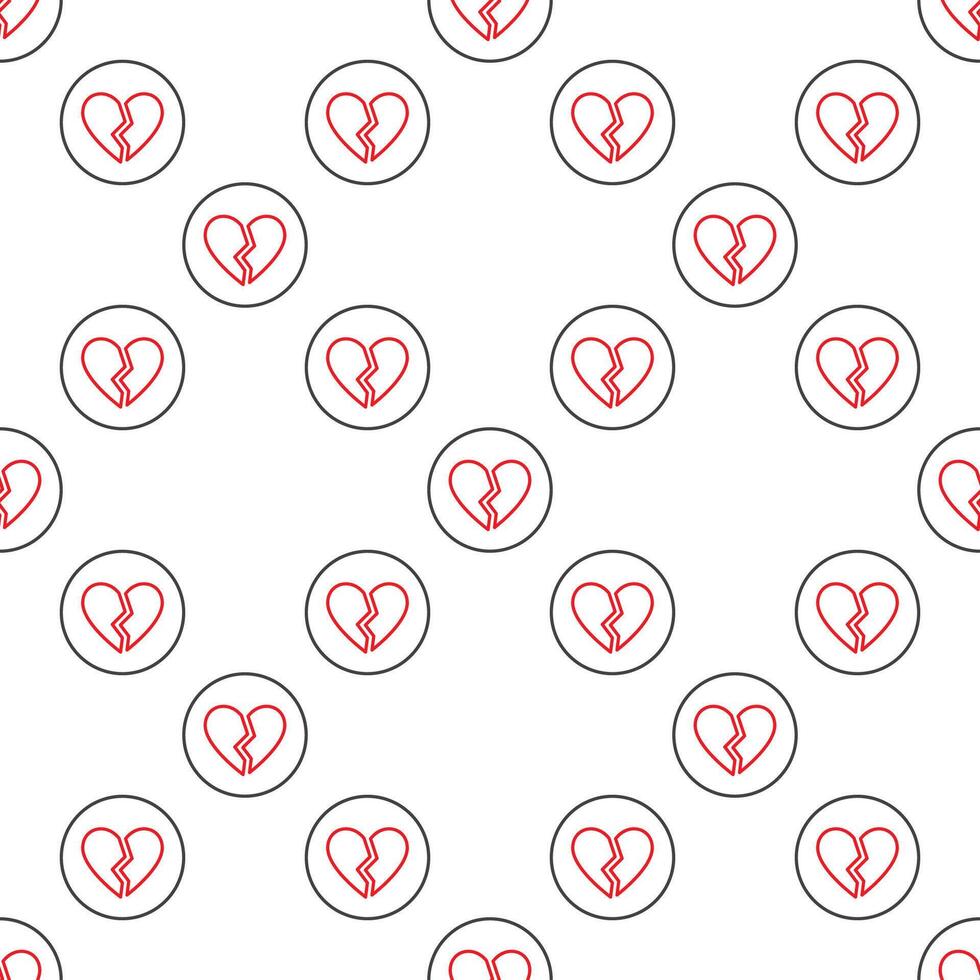 Circle with Broken Heart Romantic Disappointment line seamless pattern vector