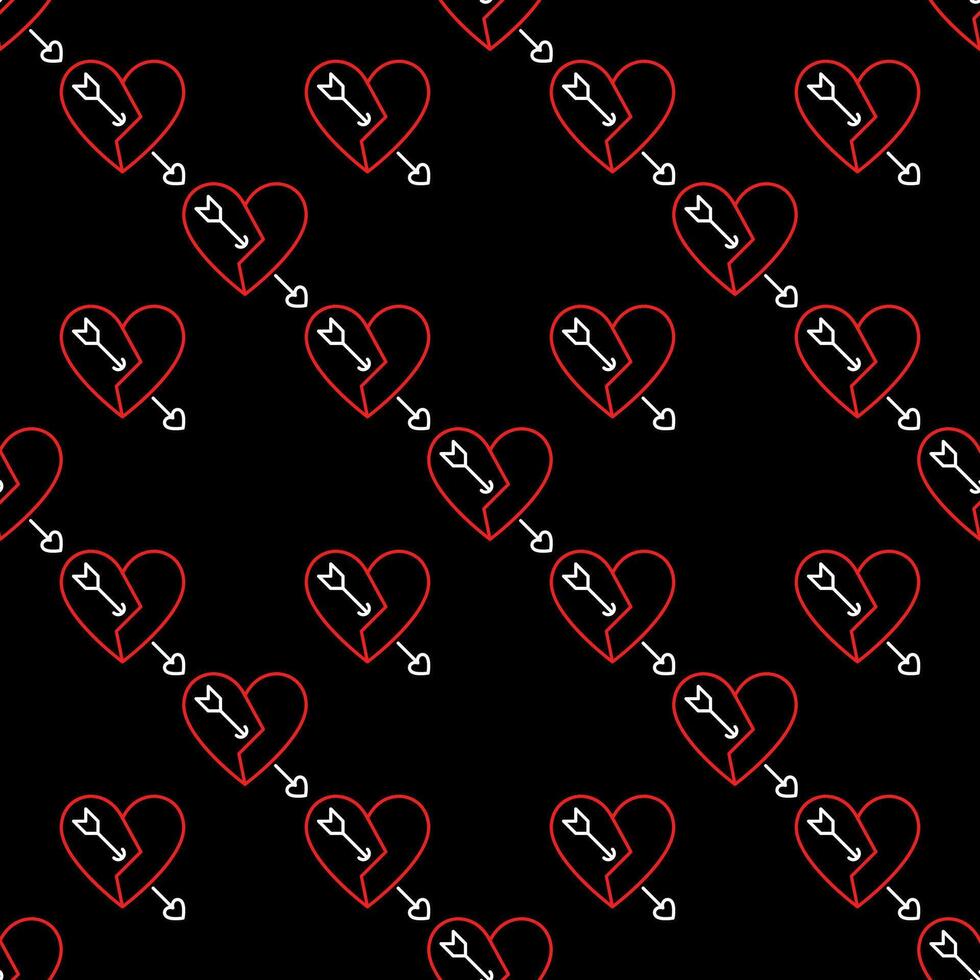 Broken Heart with Arrow Lost Affection seamless pattern vector