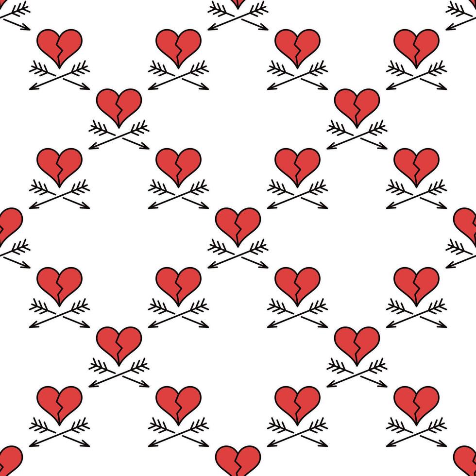 Broken Heart with Pair of Arrows Heart Broken modern seamless pattern vector