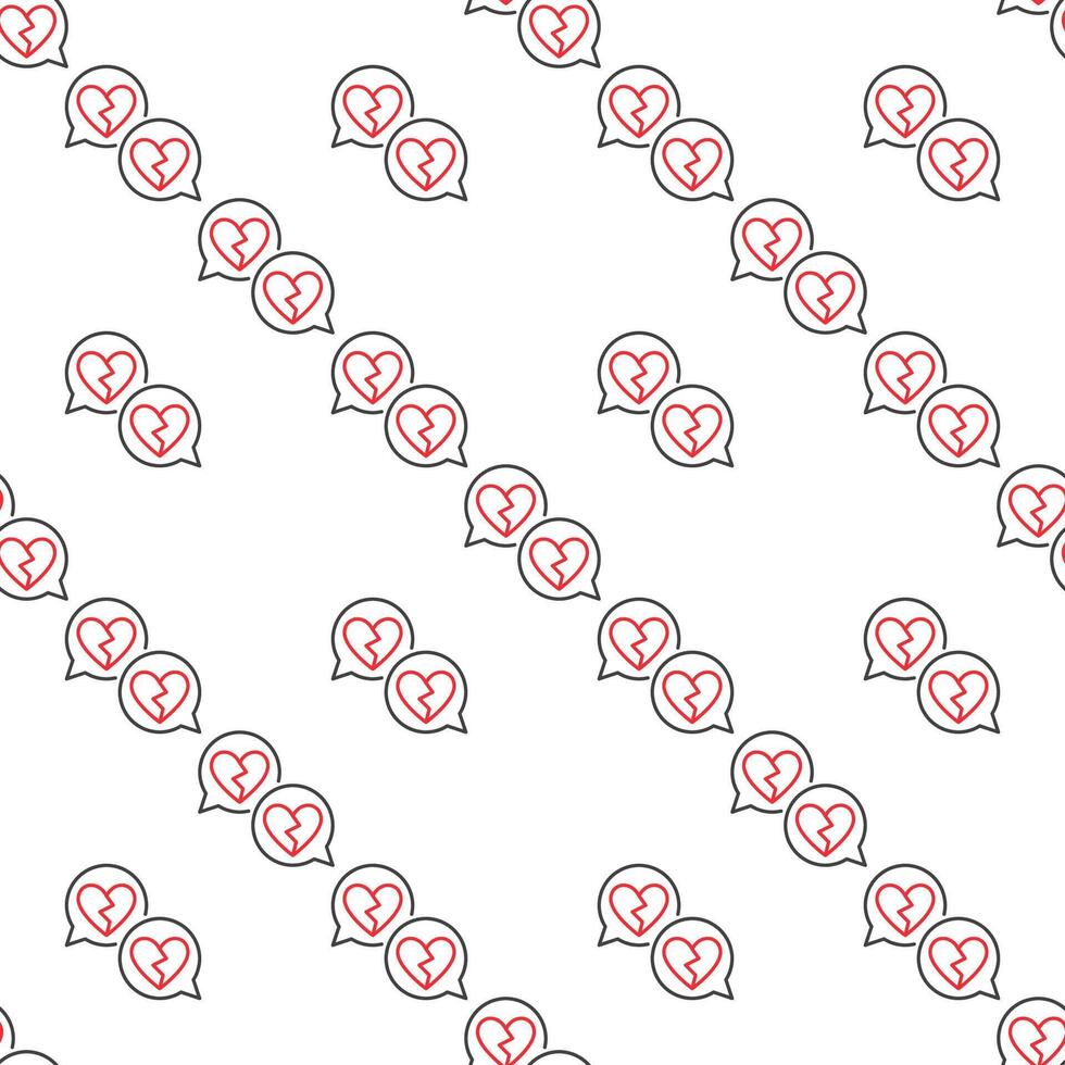 Broken Hearts in Speech Bubbles Romantic Struggle seamless pattern in line style vector
