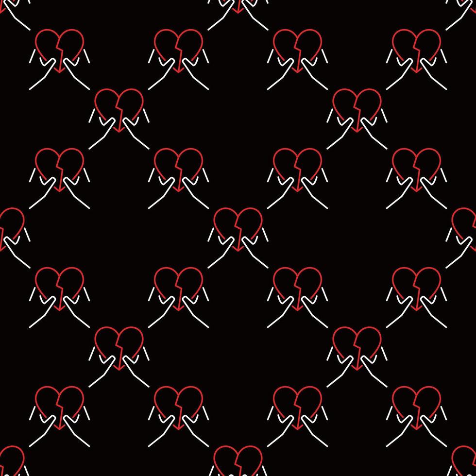Broken Heart inside Hands Separation colored seamless pattern in line style vector