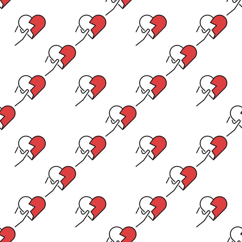 Hand hold Broken Heart Romantic Loss colored seamless pattern vector