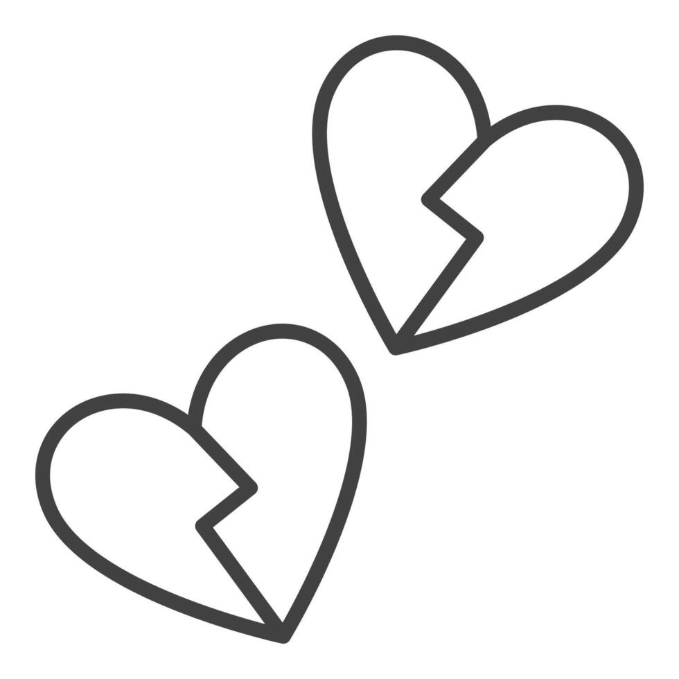 Two Broken Hearts Divorce icon or symbol in line style vector