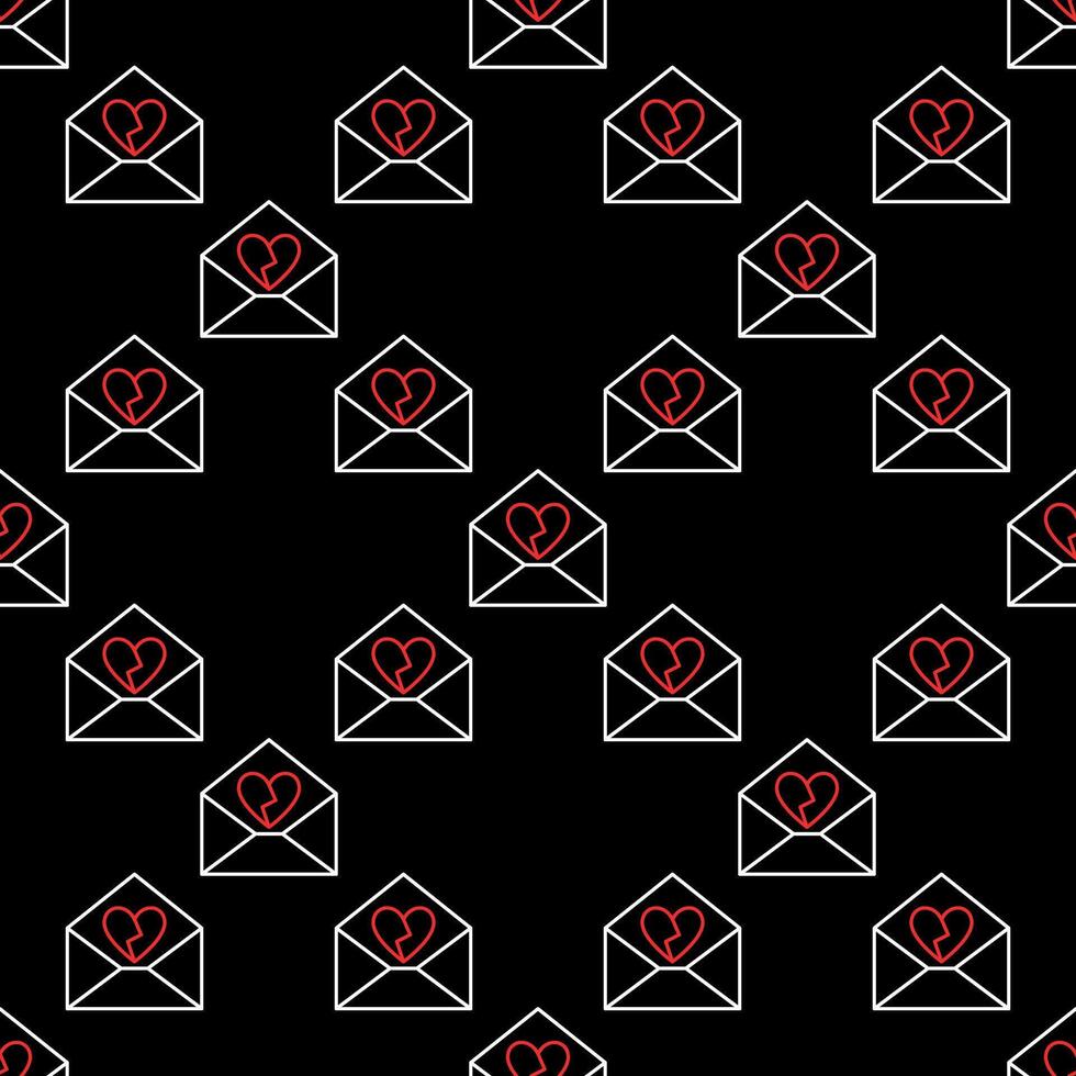 Letter with Broken Heart Unrequited Love line seamless pattern vector