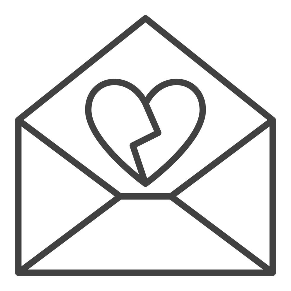Letter with Broken Heart Unrequited Love thin line icon vector