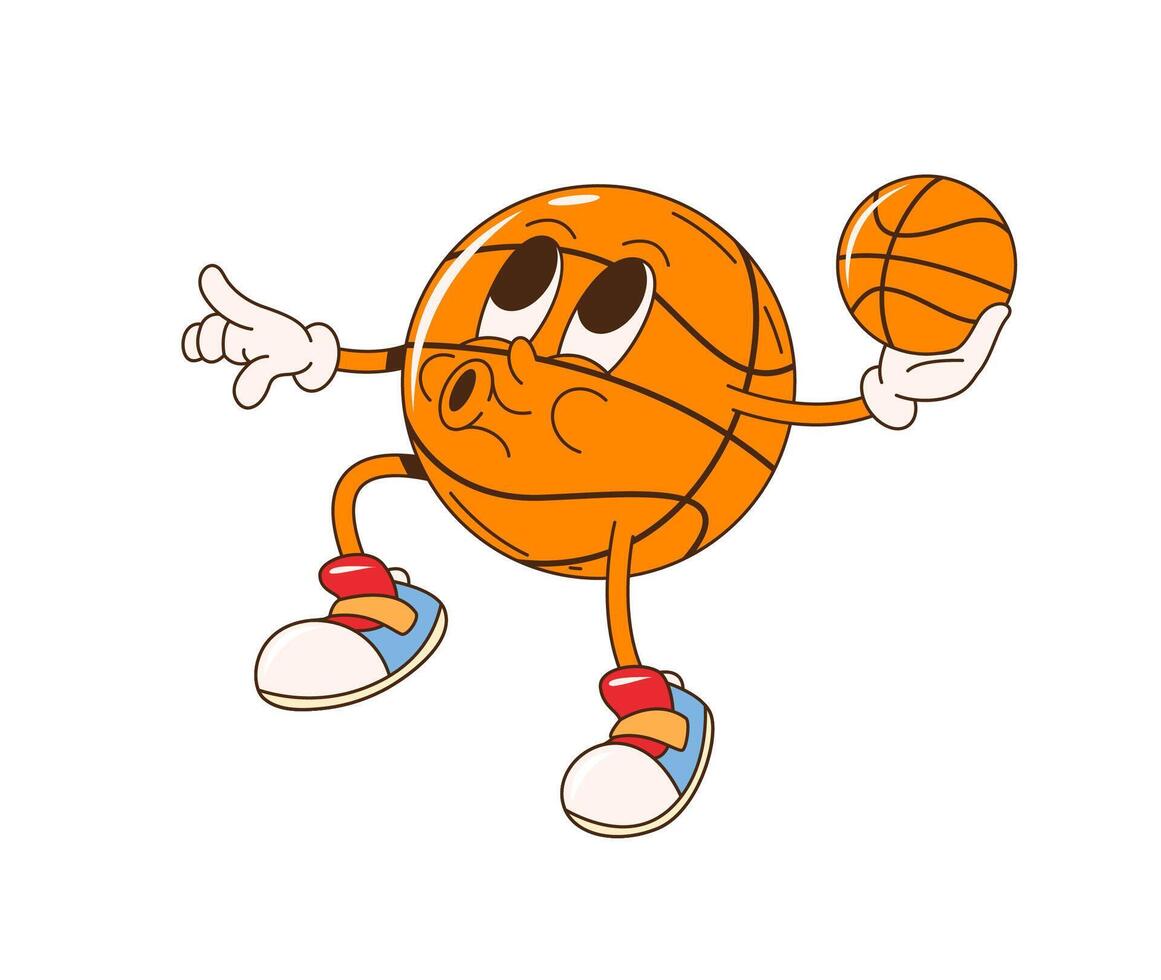 Cartoon retro groovy basketball ball character vector