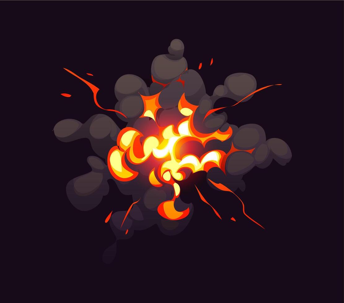 Comic fire and smoke, bomb blast explosion effect vector