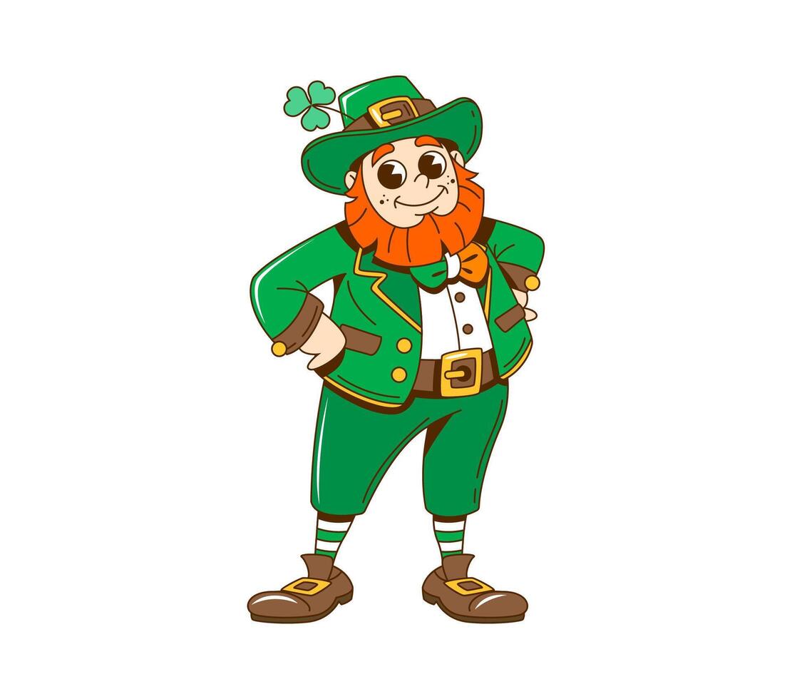 Cartoon retro groovy leprechaun character vector