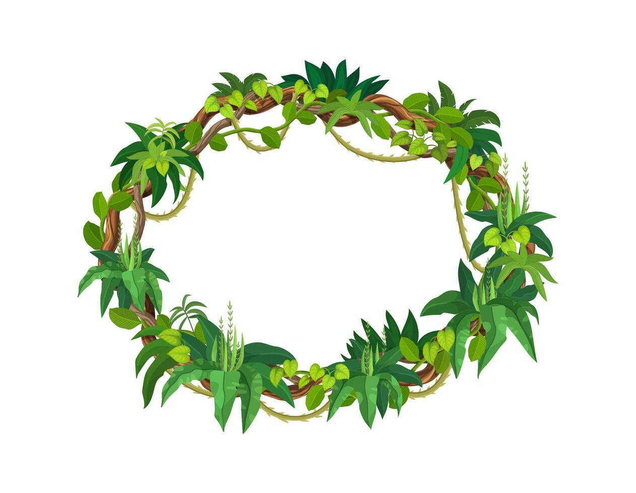 Tropical jungle frame, rain forest liana branches vector