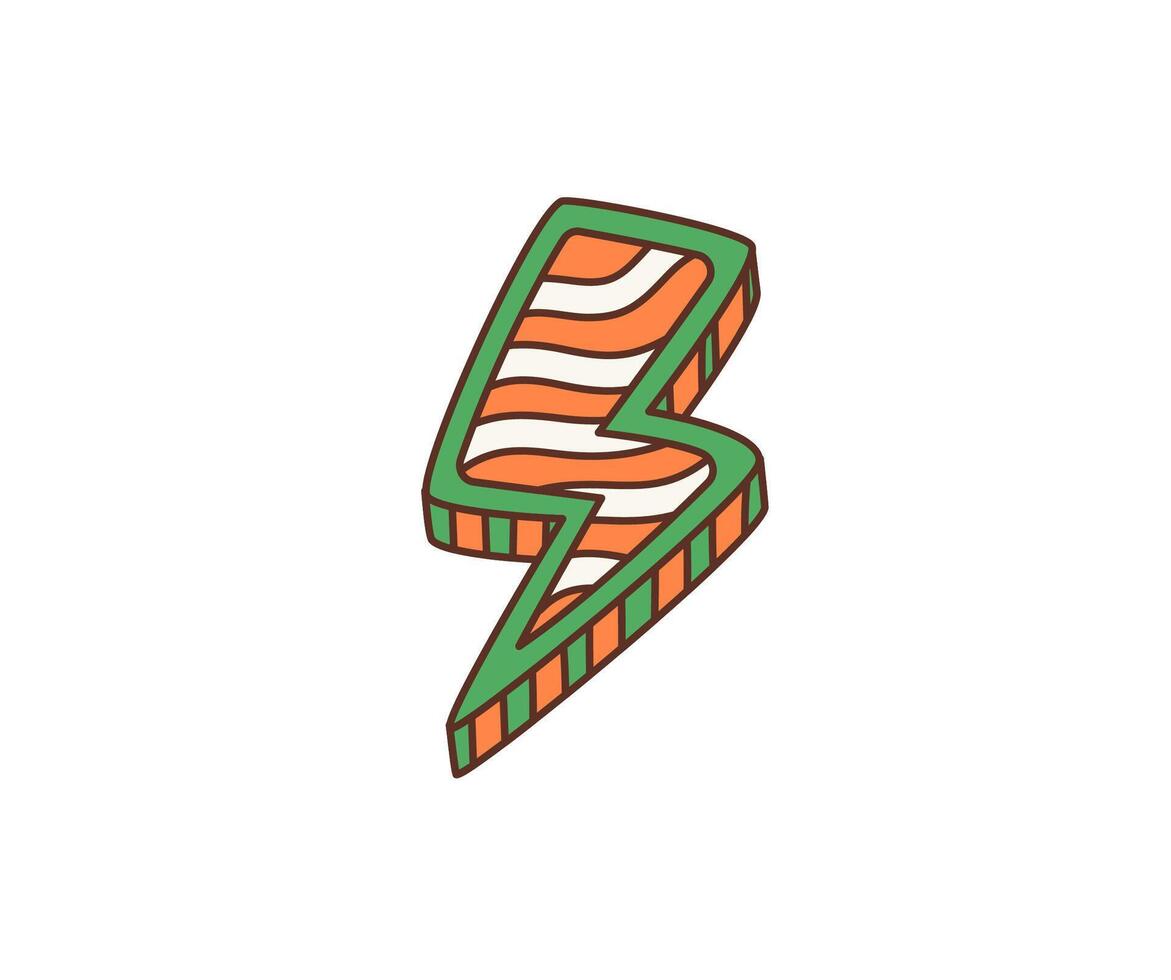 Cartoon retro groovy hippie thunderbolt lightning vector