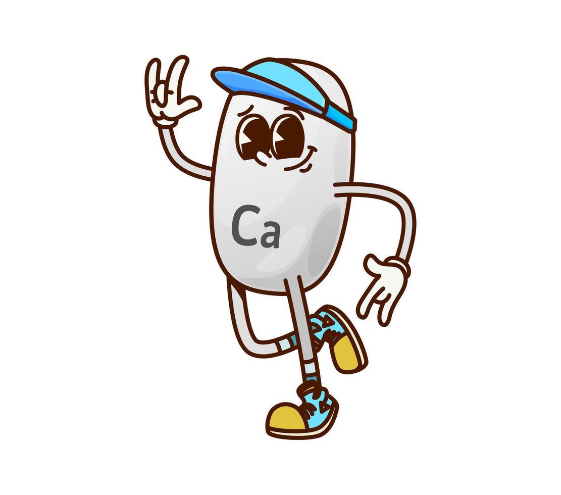 Cartoon groovy Ca vitamin micronutrient character vector