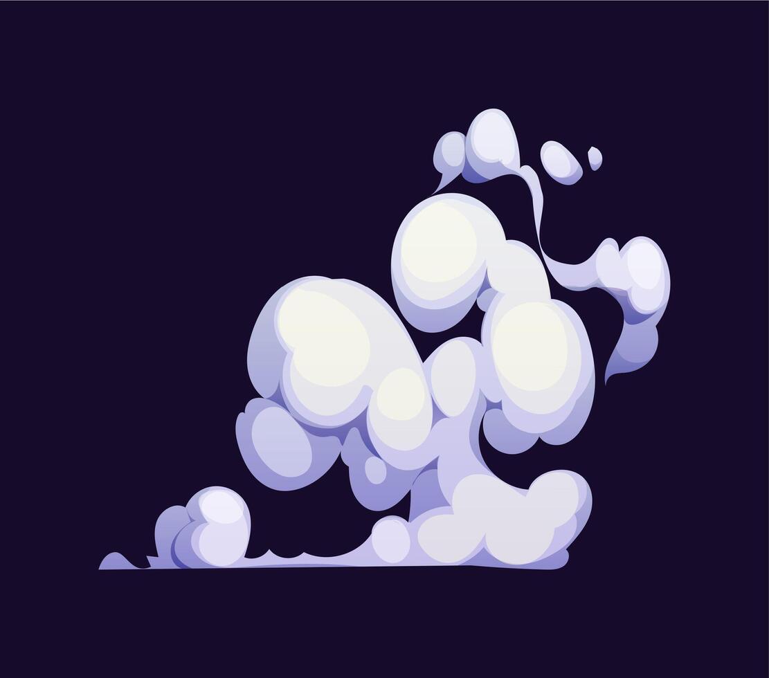 Cartoon smoke cloud, smog flow, curve air sprayer vector