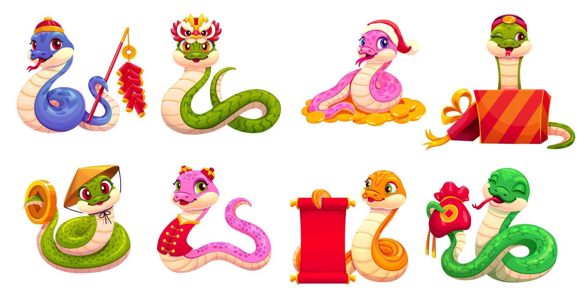 Chinese new lunar year cartoon snake characters vector